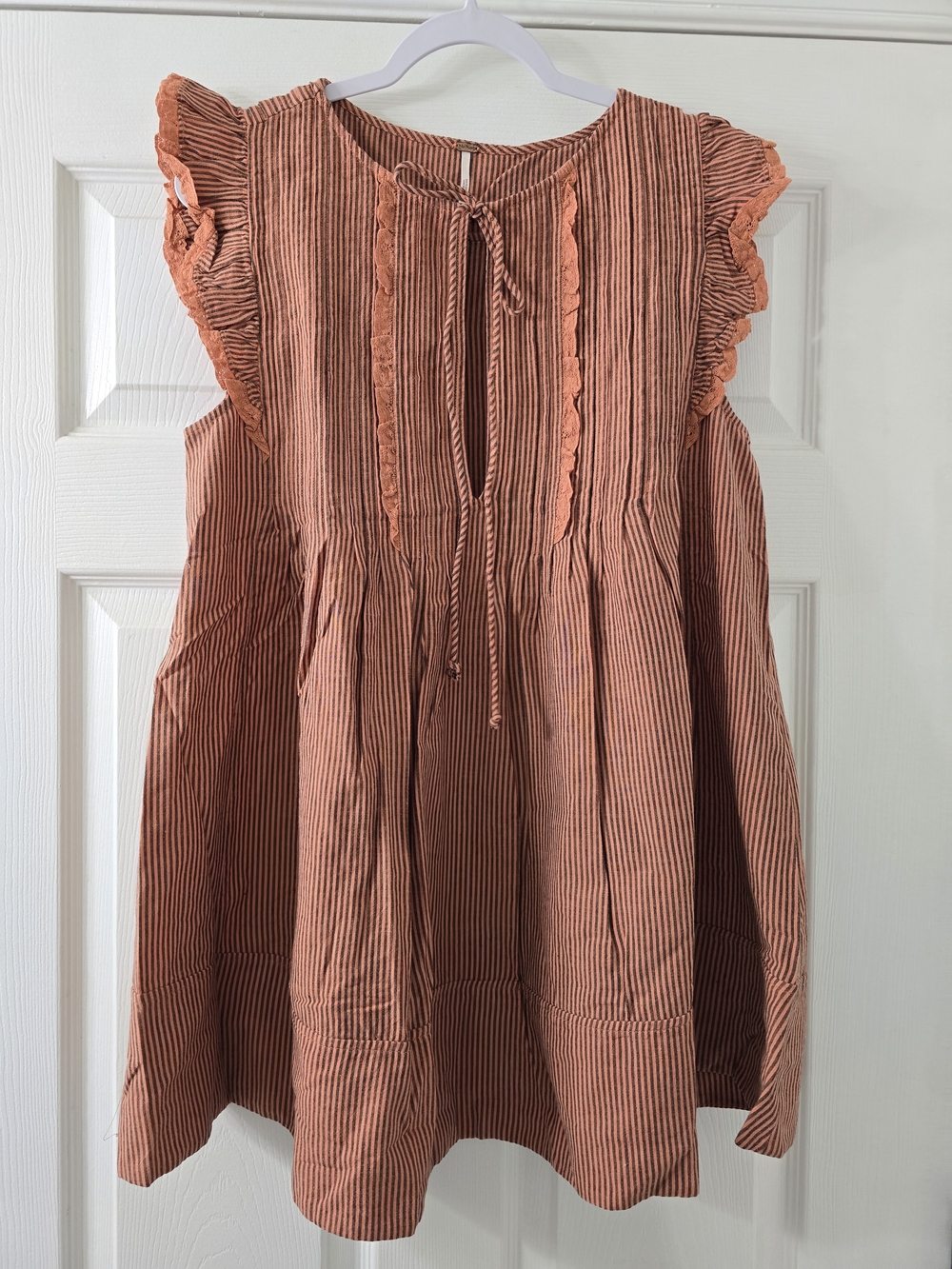 NWOT Free People Rust Stripe Ruffle Sleeve Dress - Small